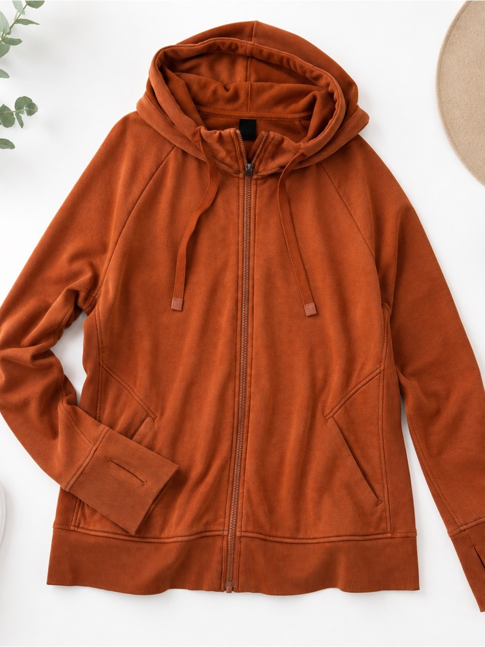 Athleta Triumph Hoodie XL Rust Orange Full Zip Thumbhole